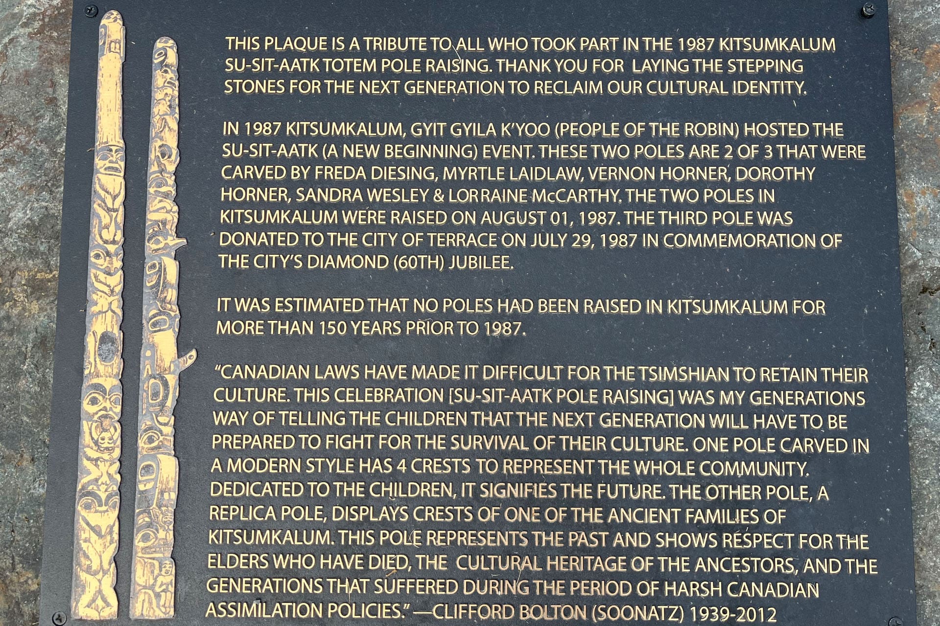 Kitsumkalum Totem Pole HIstorical Information Plaque