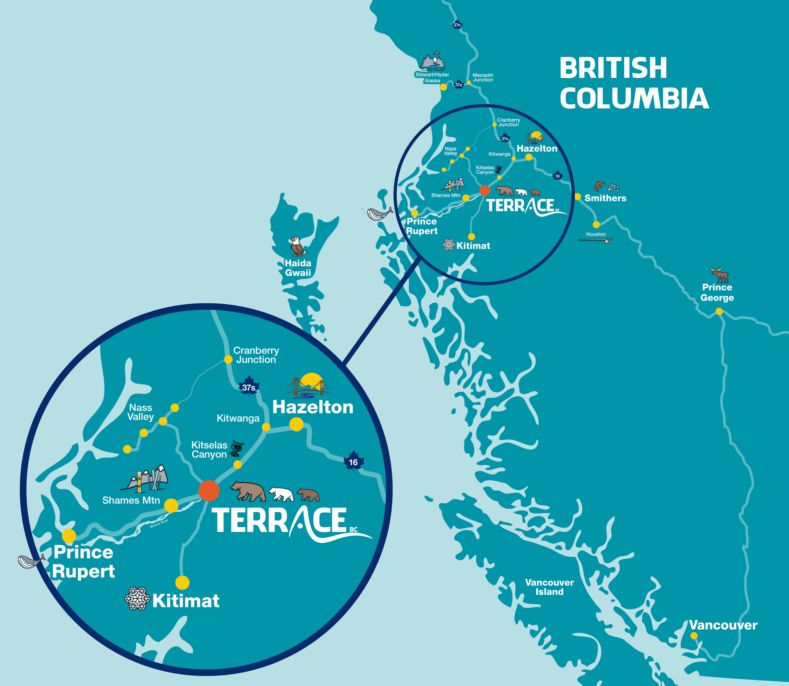 Getting Here Map of Terrace, BC